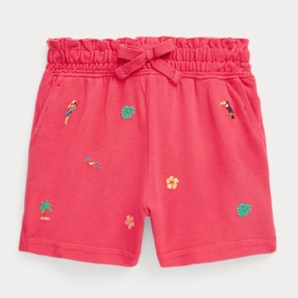 Ralph Lauren Baby Girl Tropical-Embroidery Mesh Short- Vibrant Pink/ Size 6M